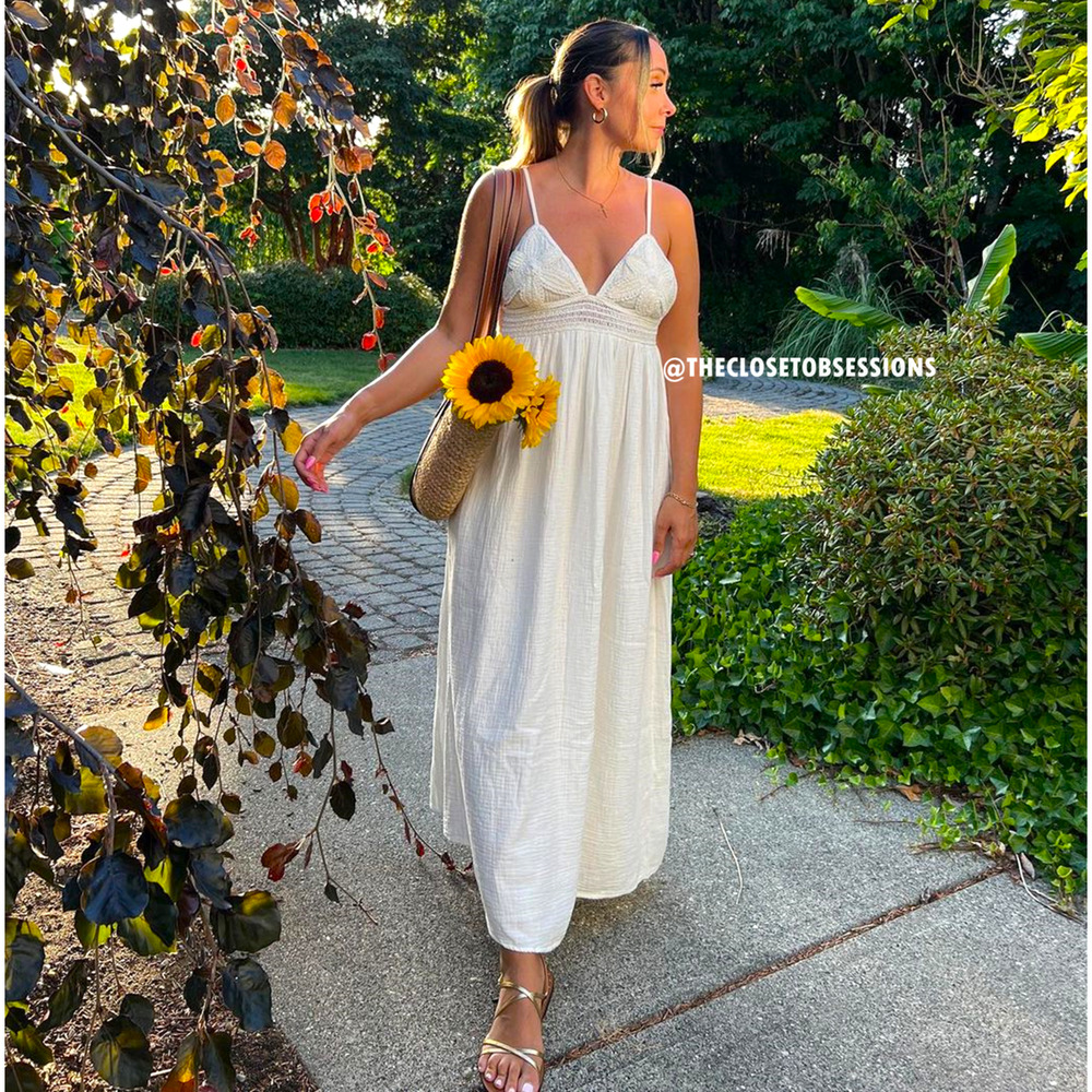 Zara NWT White Cotton Crochet Trim Midi Dress M L